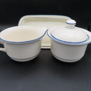 Set of 3, Vintage Lenox For the Blue Creamer, Sugar Bowl & Lid, Butter Tray